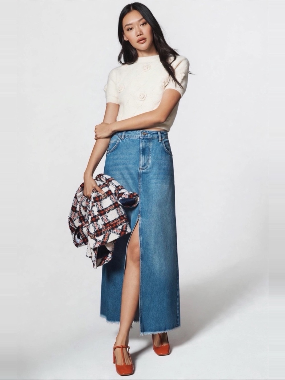 Pilcro, Light Blue Madi Front-Slit Denim Skirt, Blue, 14